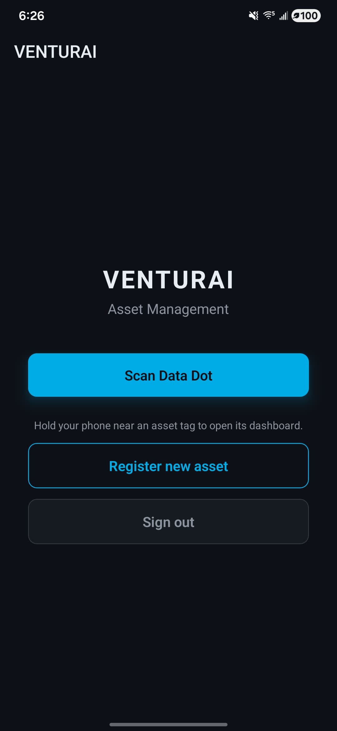 VenturAI mobile home screen